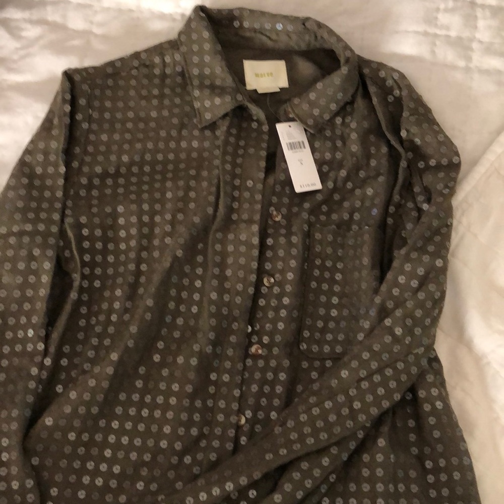 Button Down Sequin Olive Colored - image 1